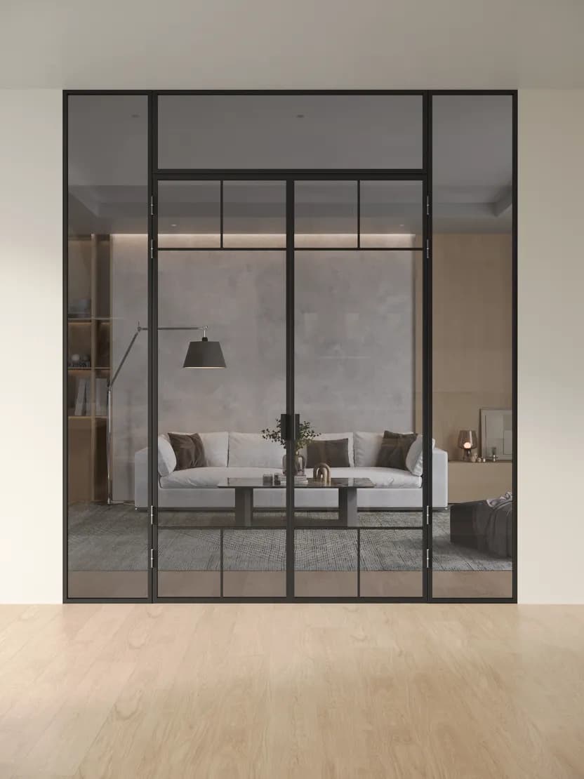 Закаленное графитовое / Двухстворчатая с 2 полками и с фрамугой (тип 2)