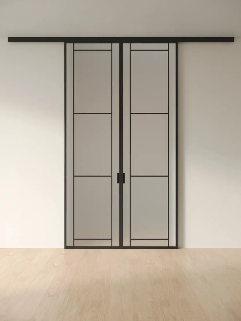 Закаленное белое сатинат / Перегородка из 2 подвижных створок